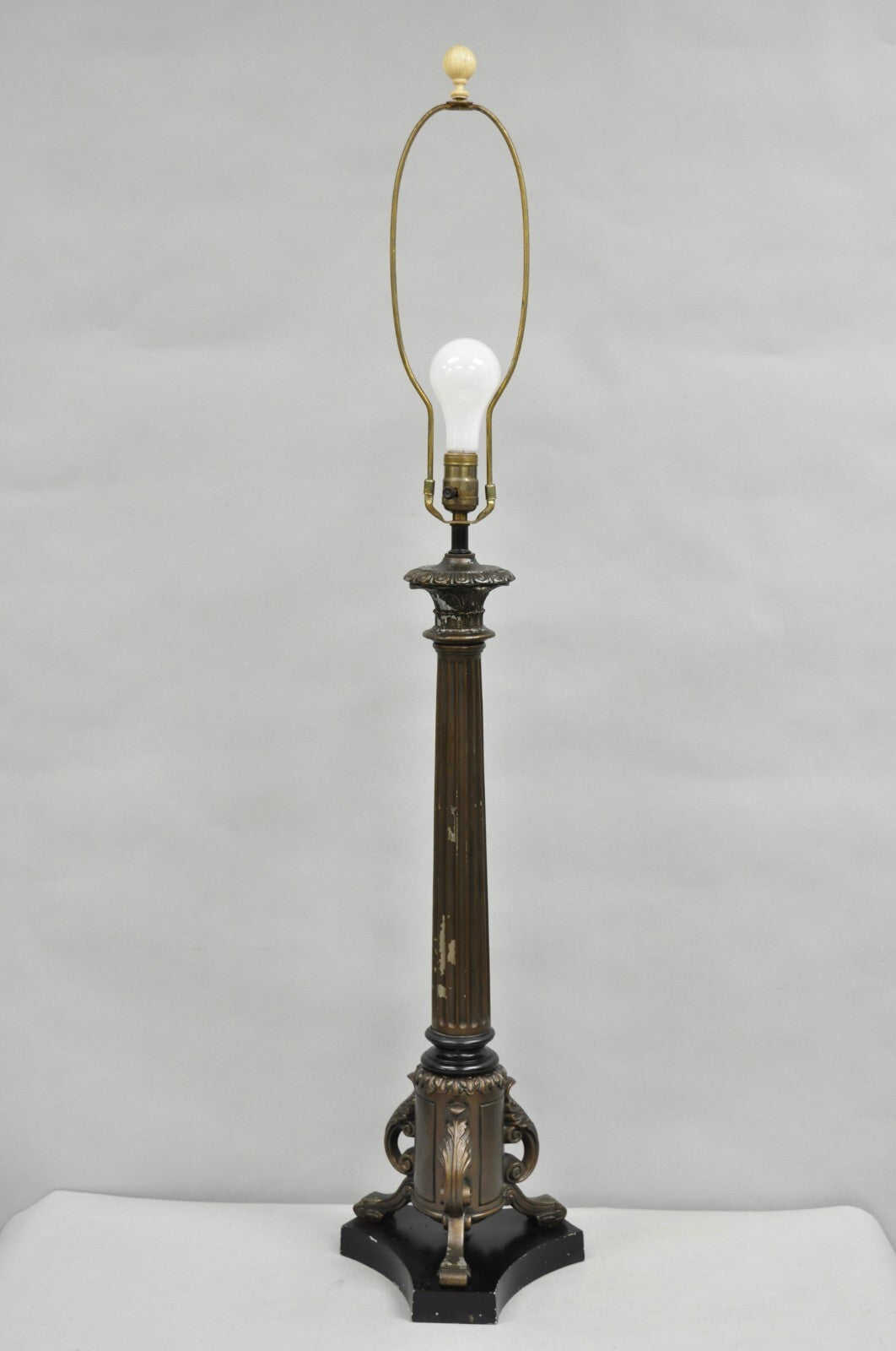 Vintage French Empire Tall Metal Bronze Finish Column Form Table Lamp