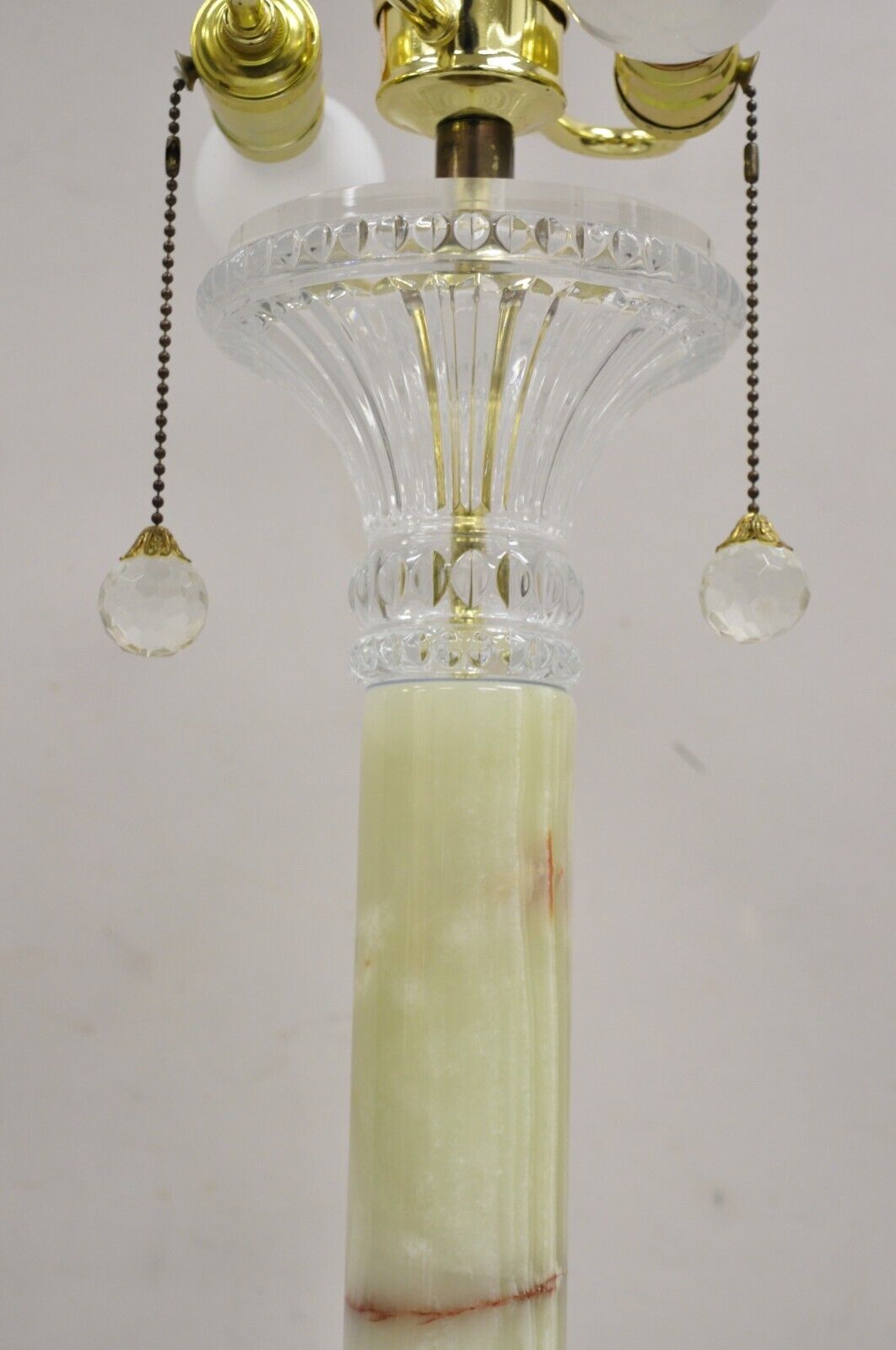 Vintage Hollywood Regency Green Onyx Stone Corinthian Column Table Lamp