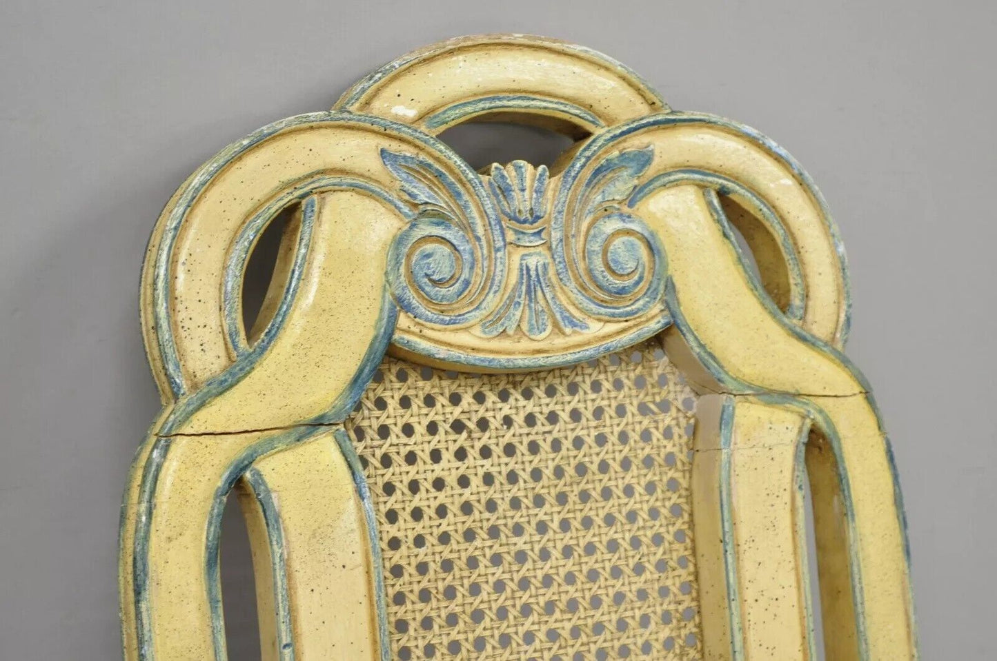 Vintage French Hollywood Regency Cane Pretzel Back Cream Dining Chair - Set of 6