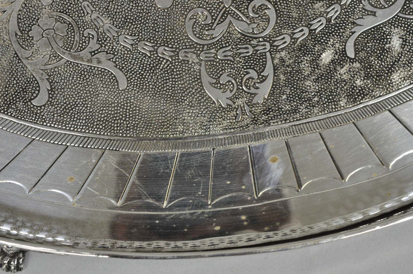 Vintage English Edwardian Style Oval Silver Plated Raised Gallery 21" Bar Tray