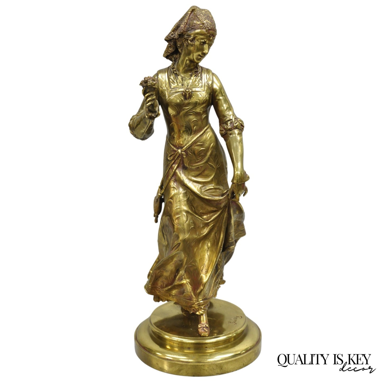 Antique French Victorian 18" Bronze Maiden Sculpture after Adrien Etienne Gaudez