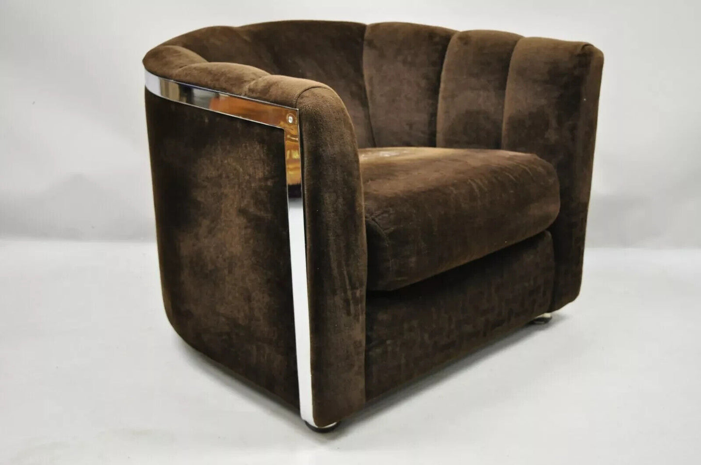 Rowe Mid Century Modern Chrome Trim Baughman Style Upholstered Club Lounge Chair