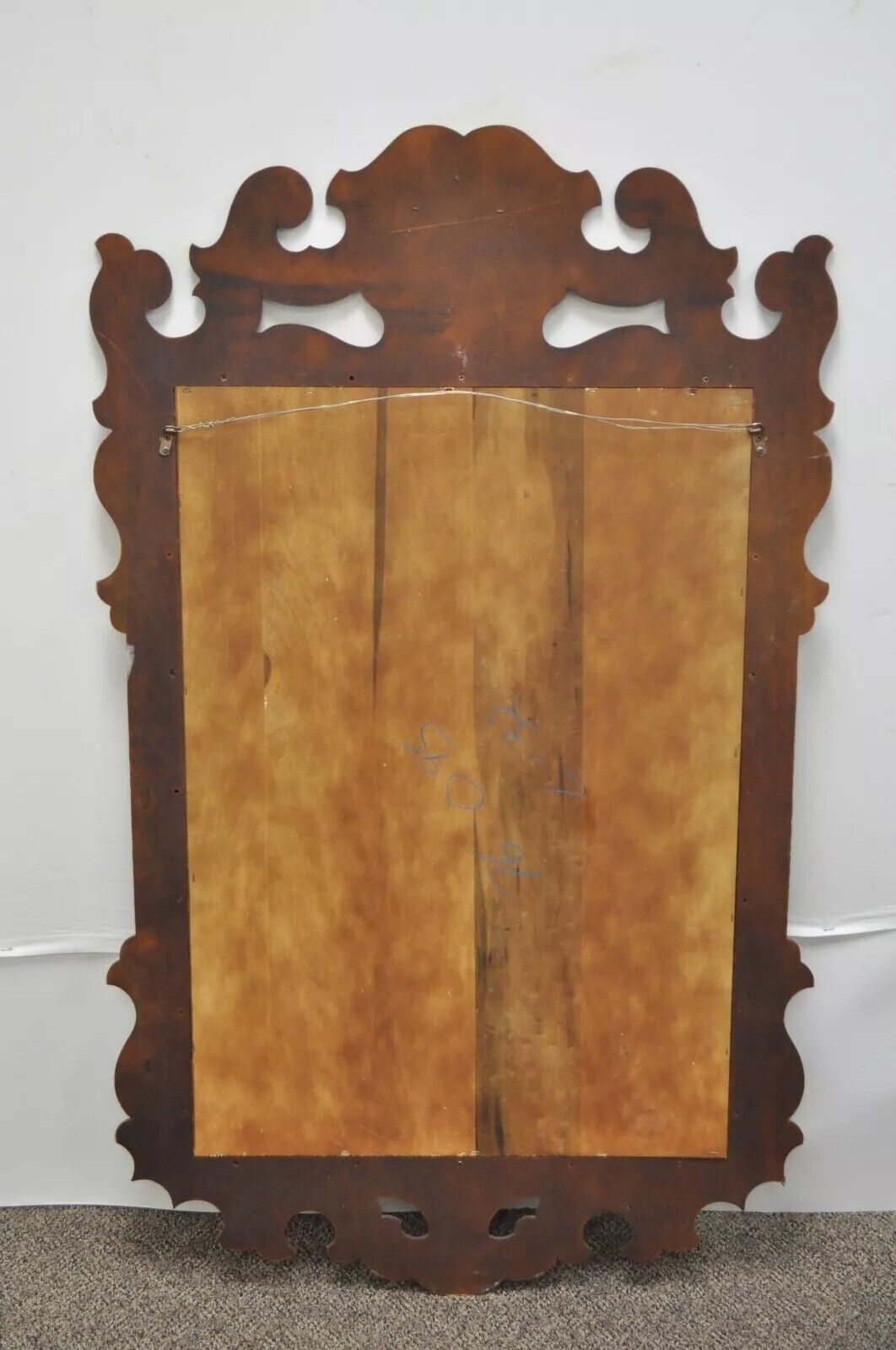 Vintage Chippendale Style Mahogany Fretwork Beveled Glass Wall Mirror