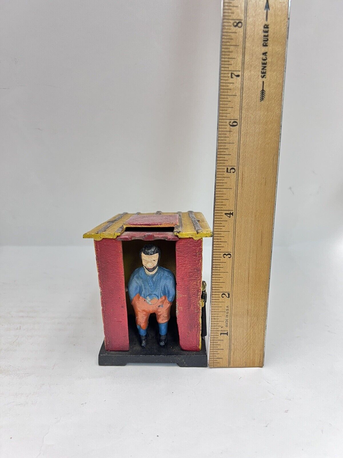 Vintage Cast Iron Book of Knowledge Bank Mechanical Yellow Cabin Mountain Man