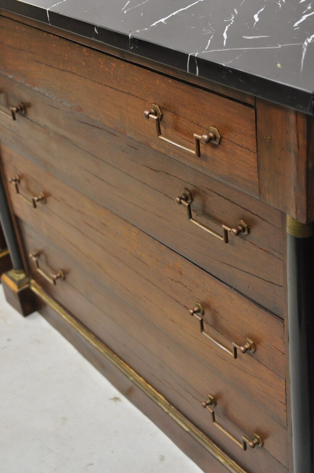 French Empire Neoclassical Style Marble Top Cherry Wood Commode Chest - a Pair