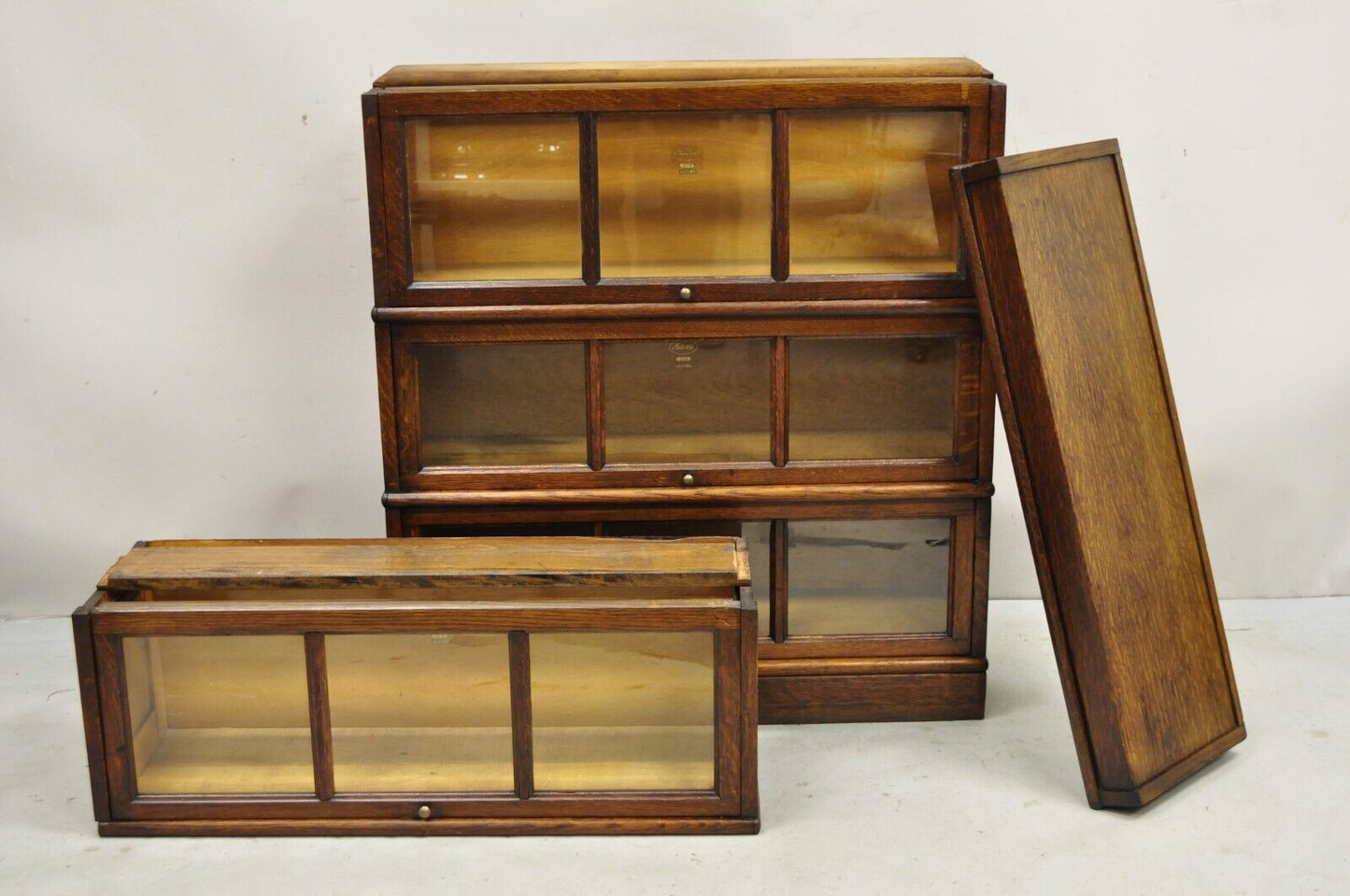 Antique Macey Mission Oak Arts & Crafts 4 Section Stacking Barrister Bookcase