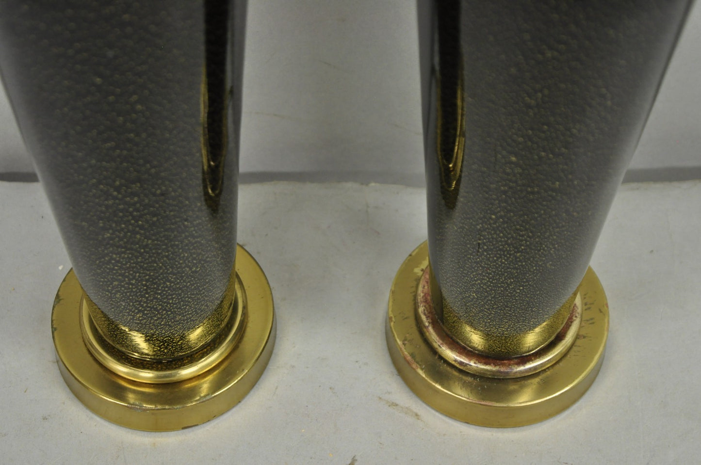 Vintage Mid Century Modern Black Glass w/ Gold Speckles Urn Table Lamps - a Pair
