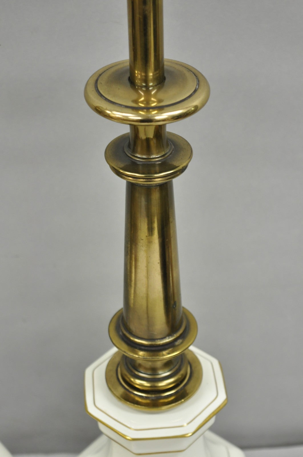 Vintage Stiffel Empire Style Burnished Brass & Porcelain Table Lamps (C) - Pair