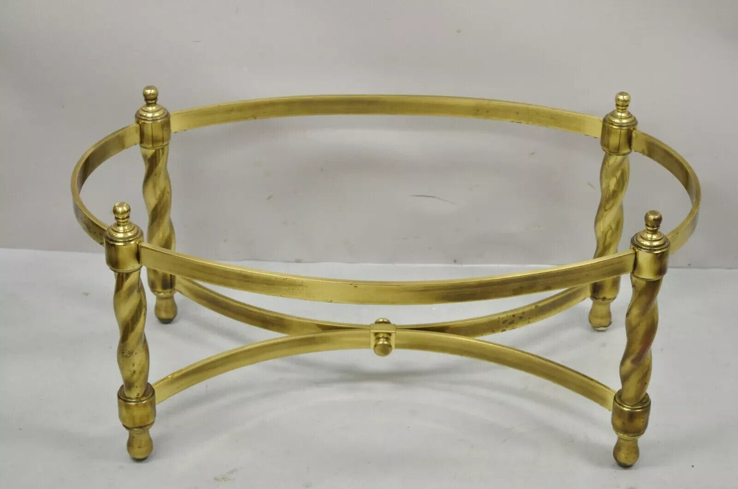 Vintage Hollywood Regency Mastercraft Style Brass Spiral Twist Oval Coffee Table