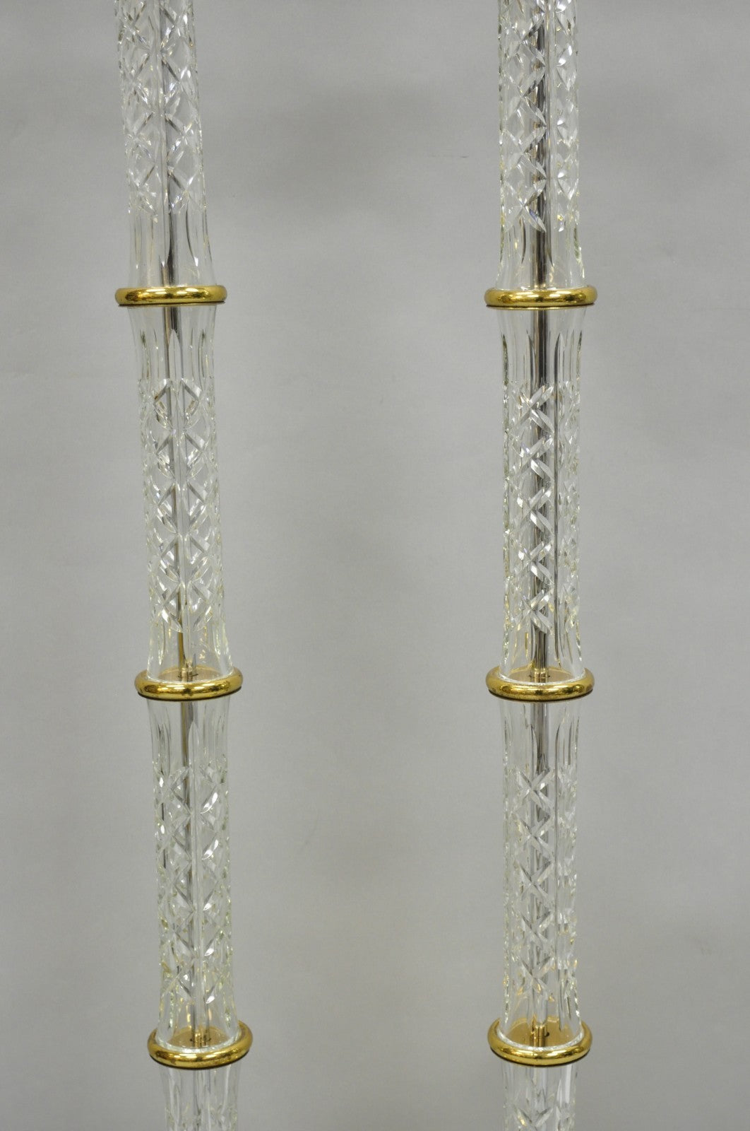 Waterford Kinsale Crystal Glass Column Brass Empire Style Floor Lamp - a Pair