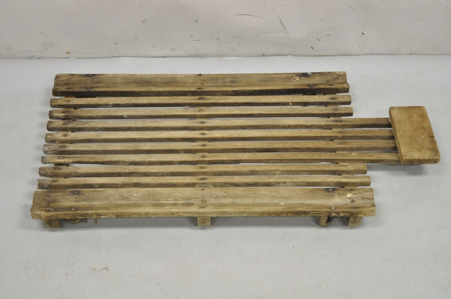 Antique Industrial Modern Wooden Slat Rolling Auto Mechanics Garage Creeper