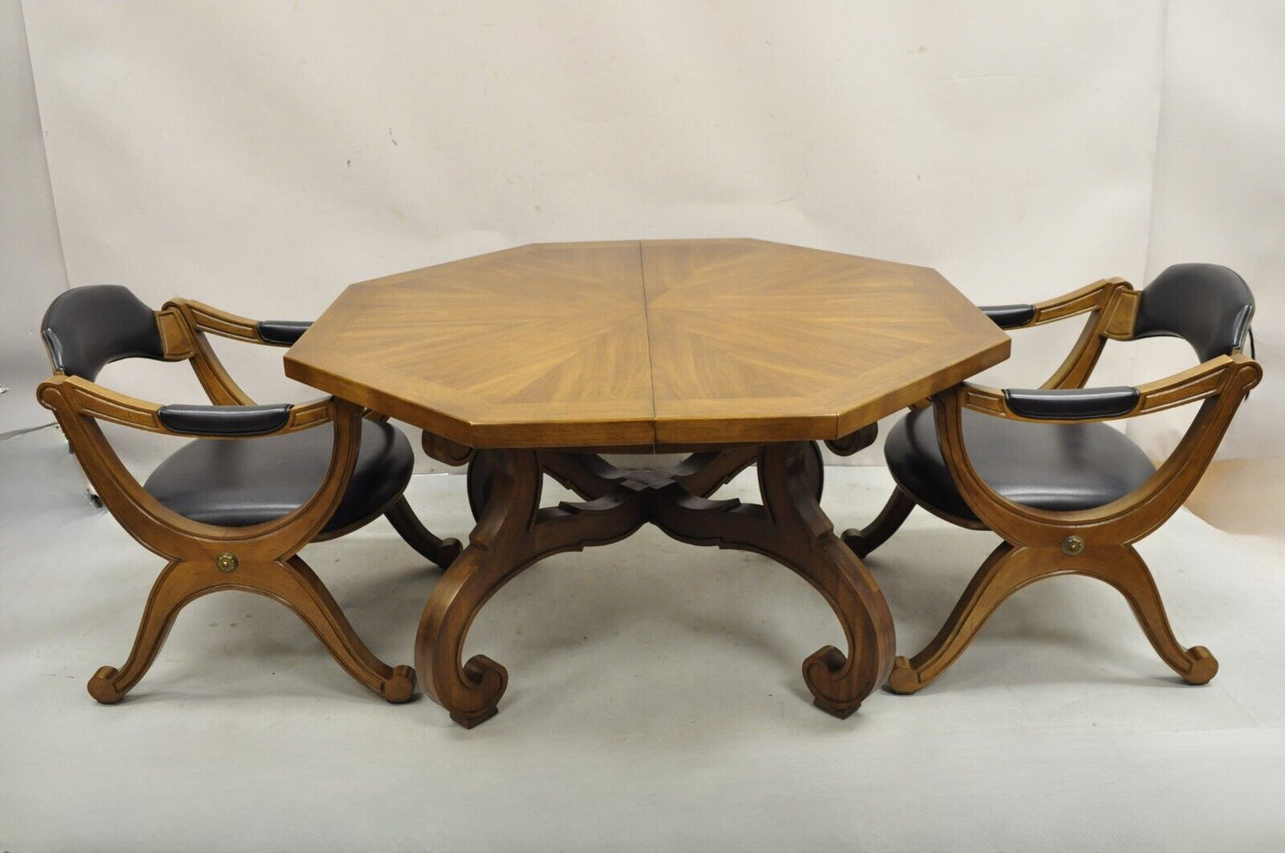 Vintage Drexel Esperanto Mid Century Walnut Octagonal Spanish Style Dining Table