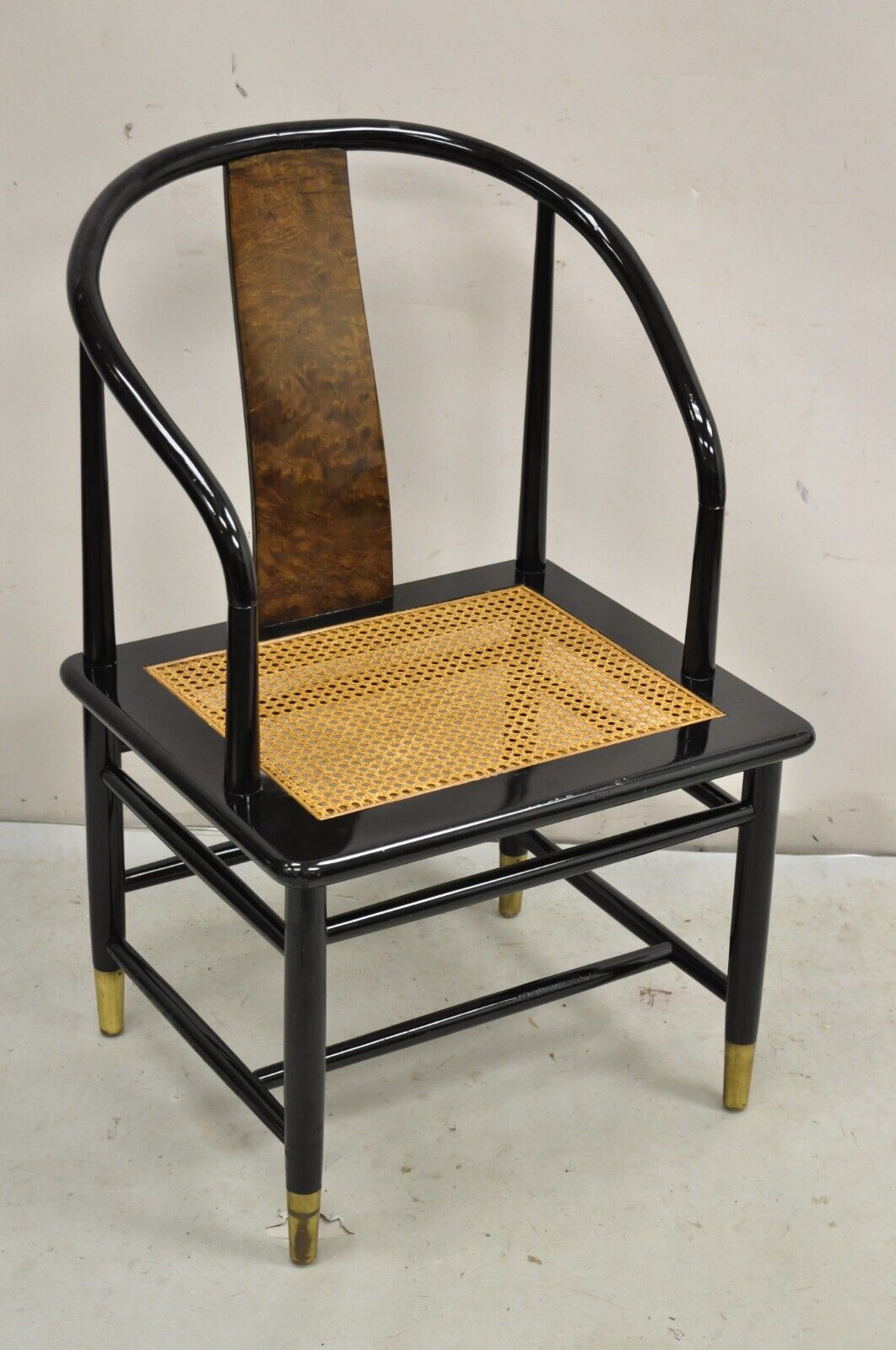 Vintage Henredon Scene 3 Oriental Black Lacquer Asian Horseshoe Chair - Single