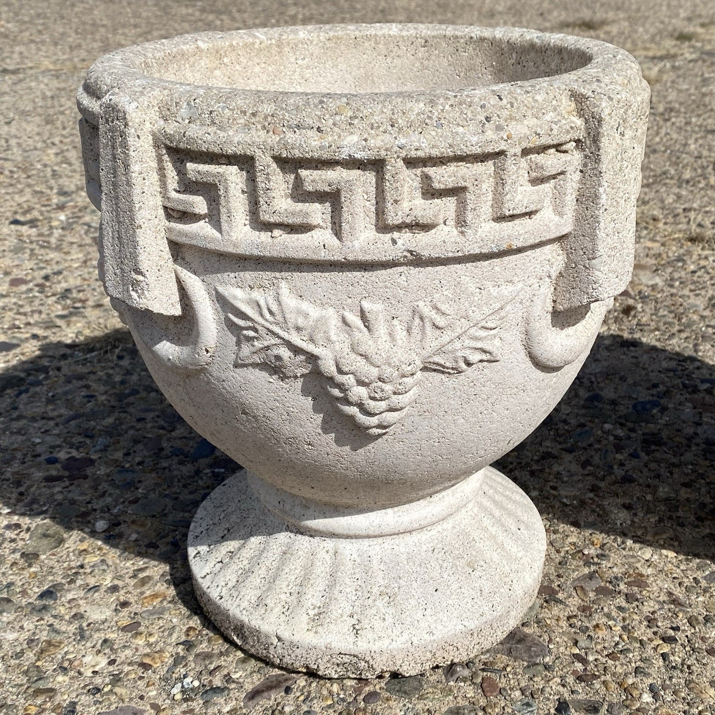 Vintage Greek Classical Style Concrete Greek Key Garden Flower Planter Pot, Pair