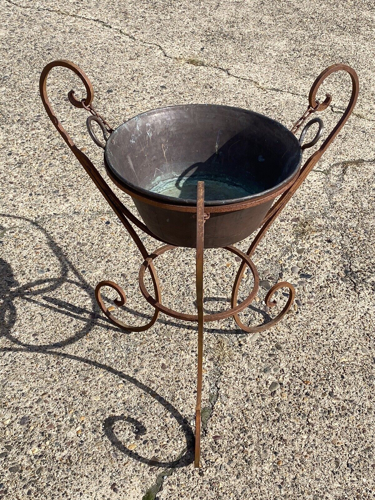 Antique Arts & Crafts Wrought Iron Party Tub Copper Pot Champagne Wine Chiller