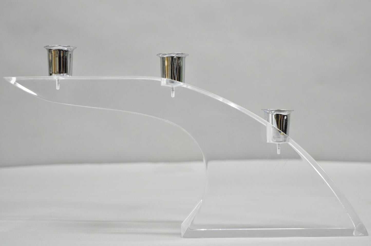 Vintage Mid Century Modern Lucite Chrome Sculptural Arched Candlestick Holder