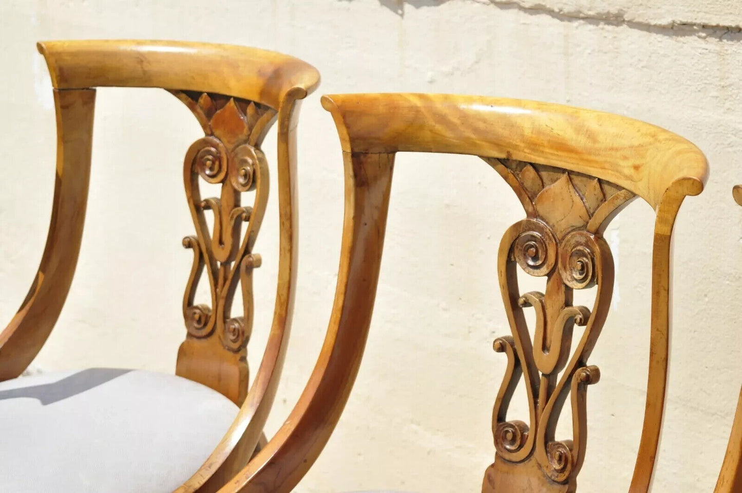 Italian Neoclassical Regency Cherry Wood Saber Leg Dining Chairs - Set of 6