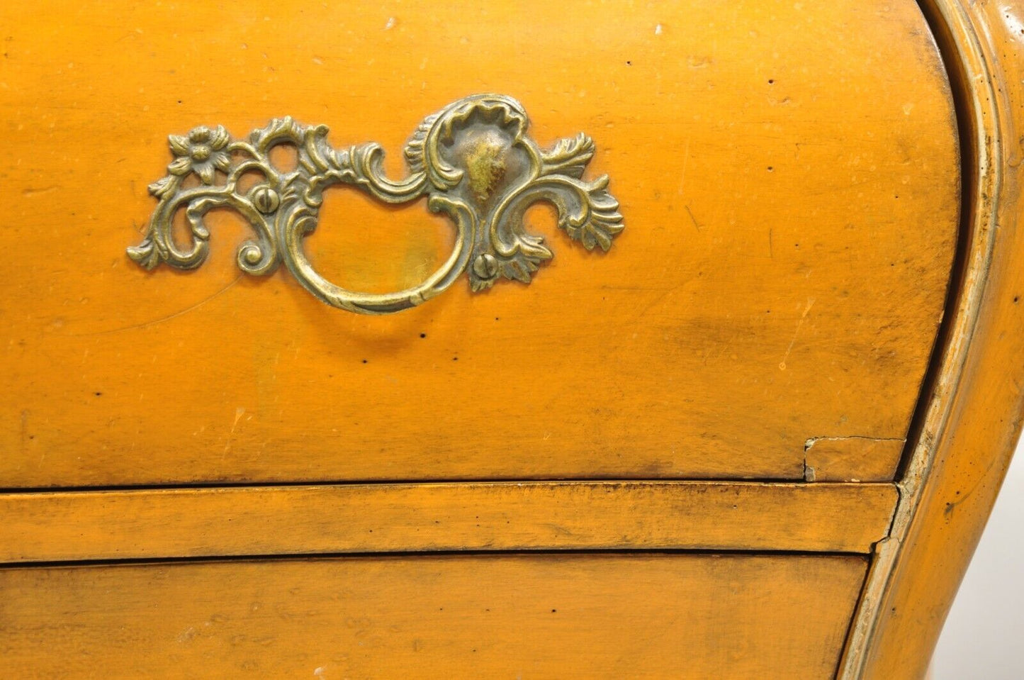 Antique Italian Rococo Orange Painted Bombe Commode Chest of Drawers