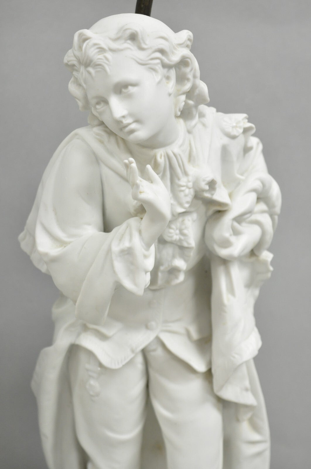 Victorian White Parian Porcelain Figural Bisque Man and Woman Table Lamps, Pair