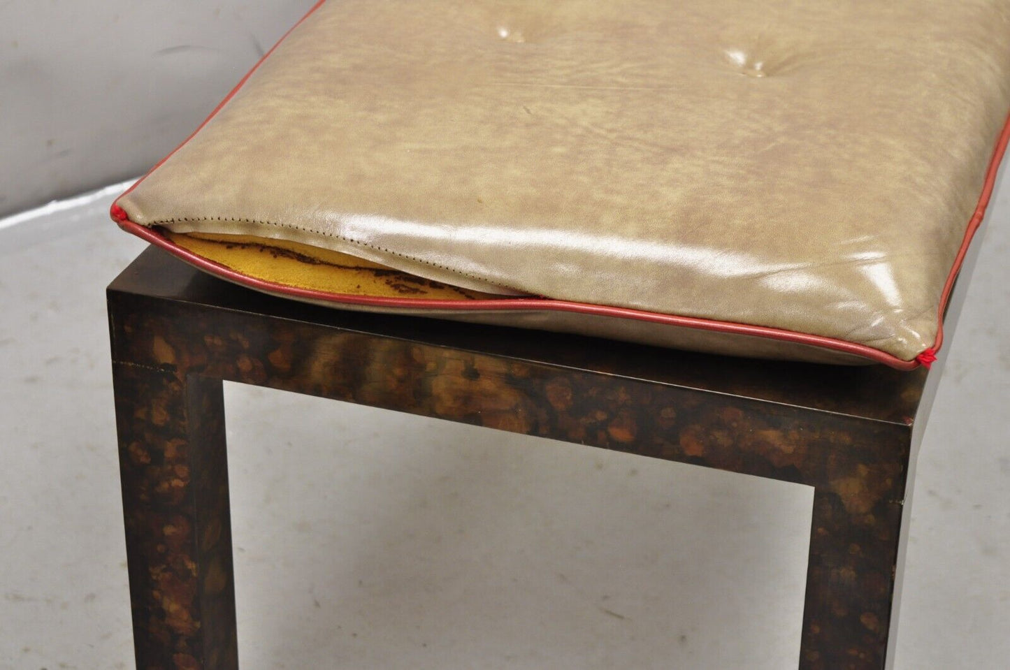 Vtg Mid Century Modern Brown Tortoiseshell Lacquer Parsons Style 54" Bench Table