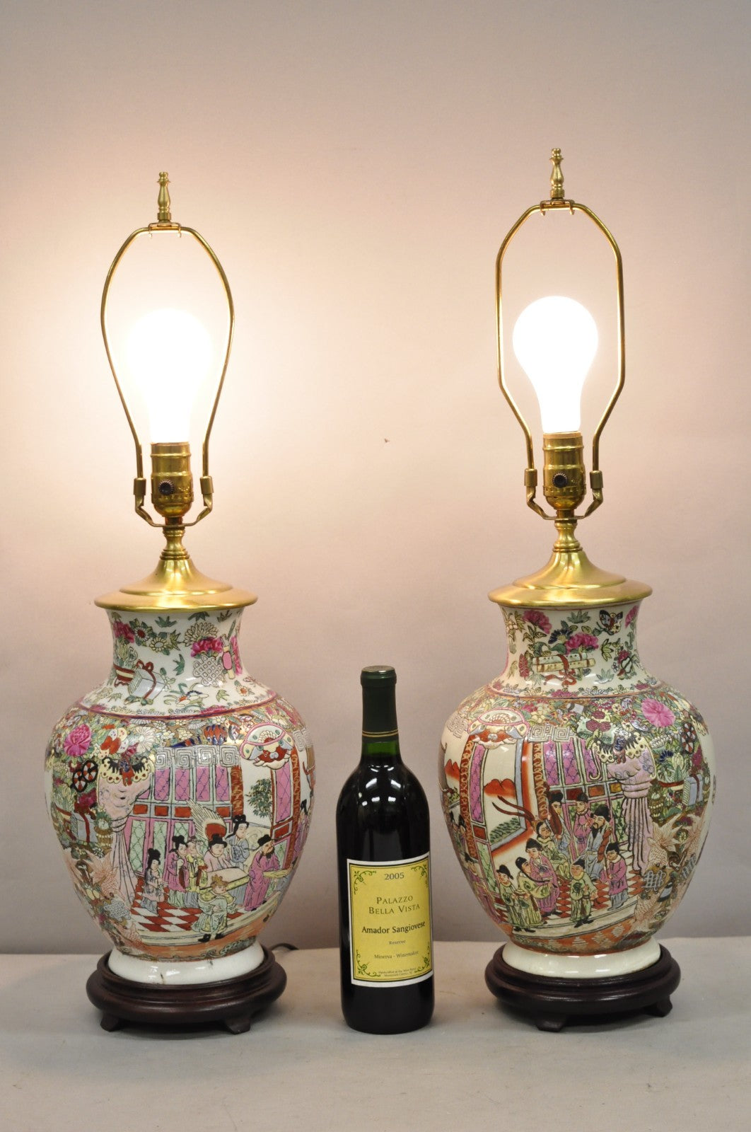 Vintage Oriental Porcelain Chinese Ginger Jar Chinoiserie Table Lamps - a Pair