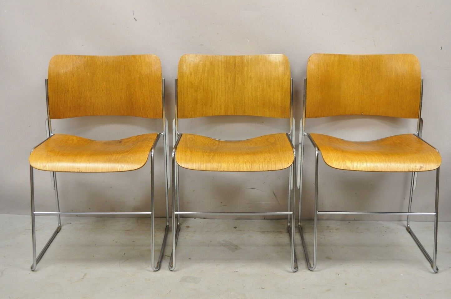 David Rowland 40/4 Bentwood Chrome Frame Stacking Side Chairs - Set of 3