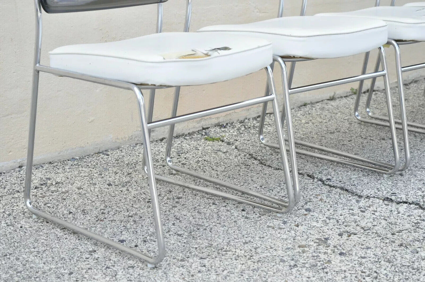 Vintage Mid Century Modern Smoked Lucite Chrome Frame Dining Chairs - Set of 6