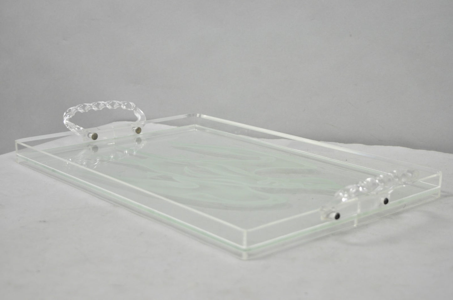 Vintage Mid Century Modern Dorothy Thorpe Style Etched Glass Bird Acrylic Tray