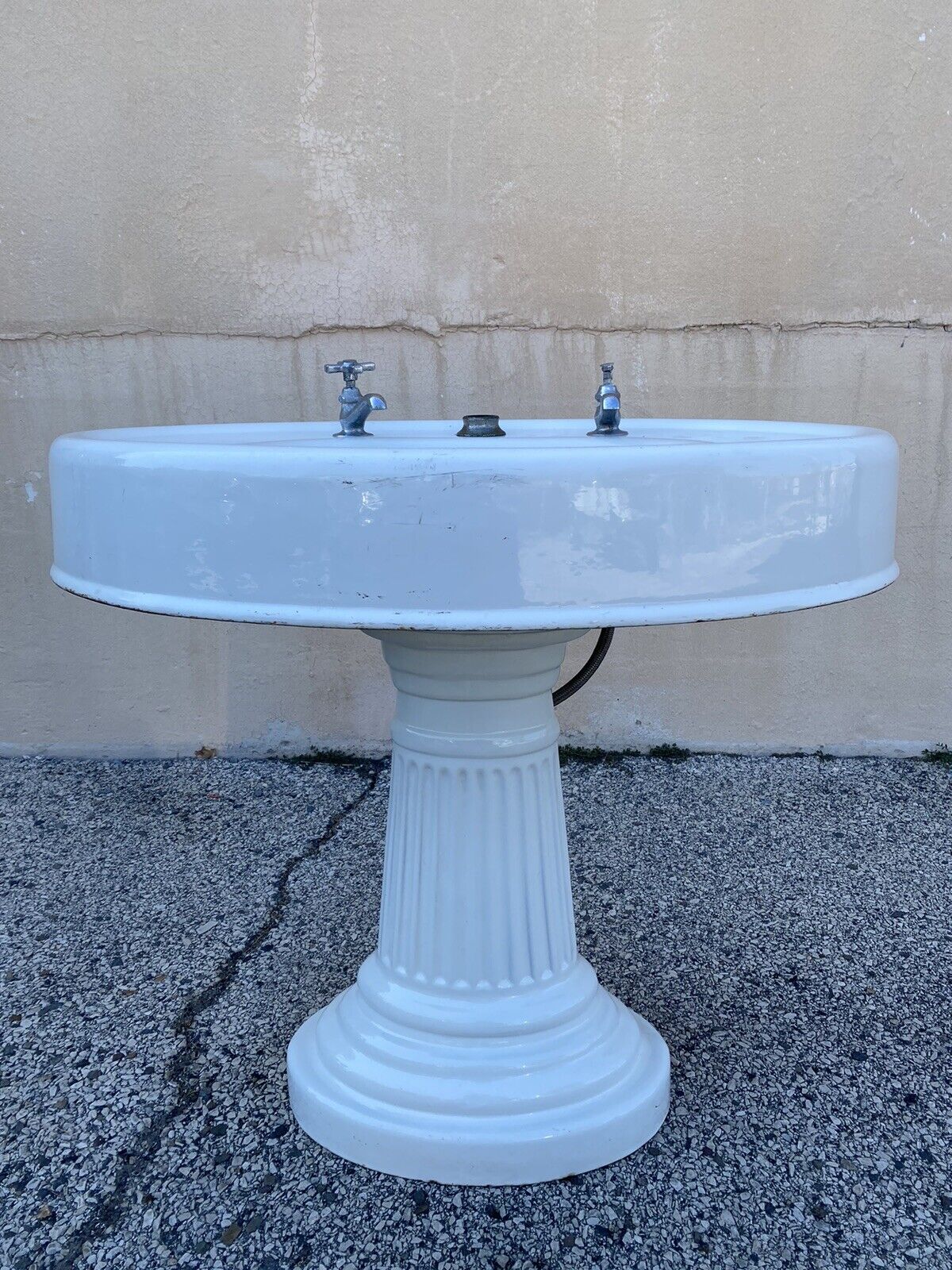 Antique Victorian White Cast Iron Porcelain Enamel Pedestal Bathroom Sink