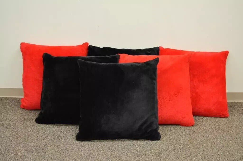 6 Vintage 27" Mid Century Modern Oversized Plush Red & Black Floor Throw Pillows