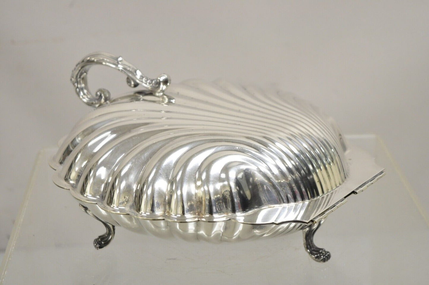 Vintage Regency Style Silver Plated Clam Shell Hinged Warmer Serving Platter
