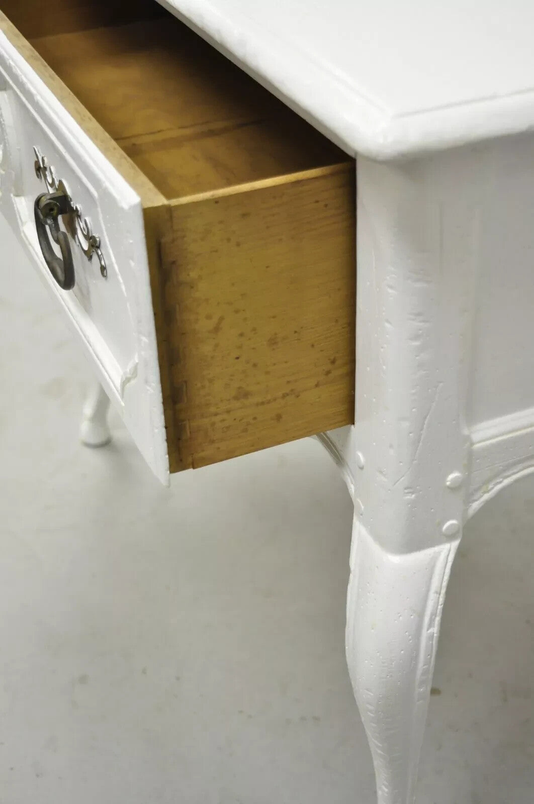 Vintage Baker French Country Regency Hoof Foot White One Drawer Console Table
