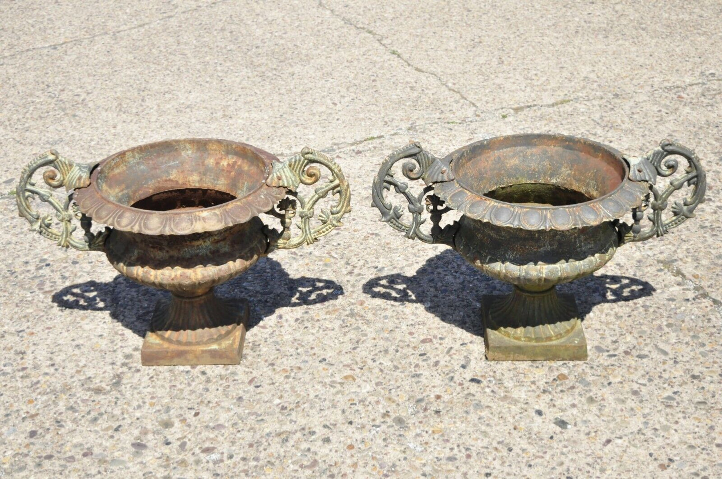 Cast Iron Victorian Style Vrn Form Garden Planters with Handles - a pair