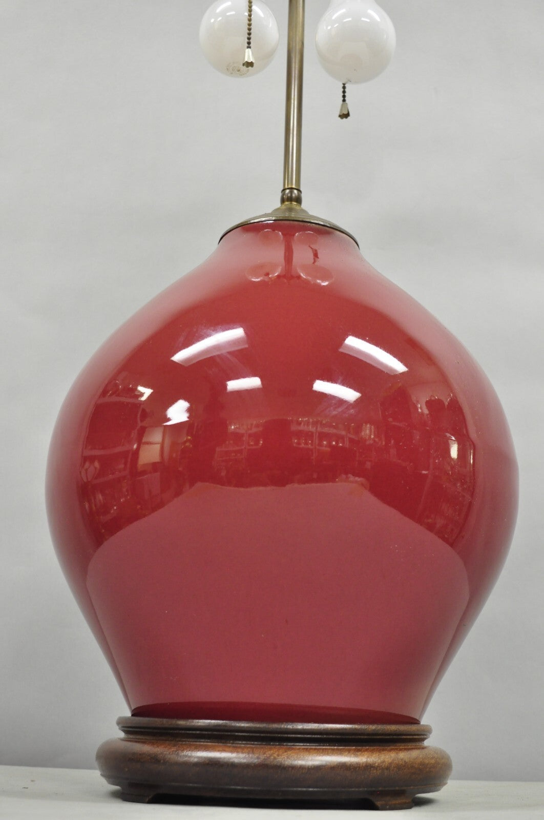 Antique Chinese Oxblood Red Glazed Porcelain Bulbous Jardinierie Table Lamp