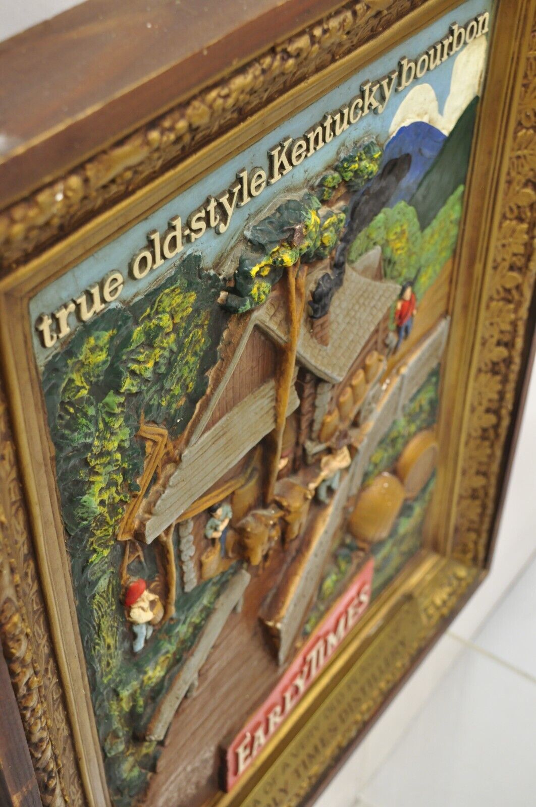 Vintage Early Times Kentucky Bourbon Whiskey Plaster Replica Art Painting Plaque