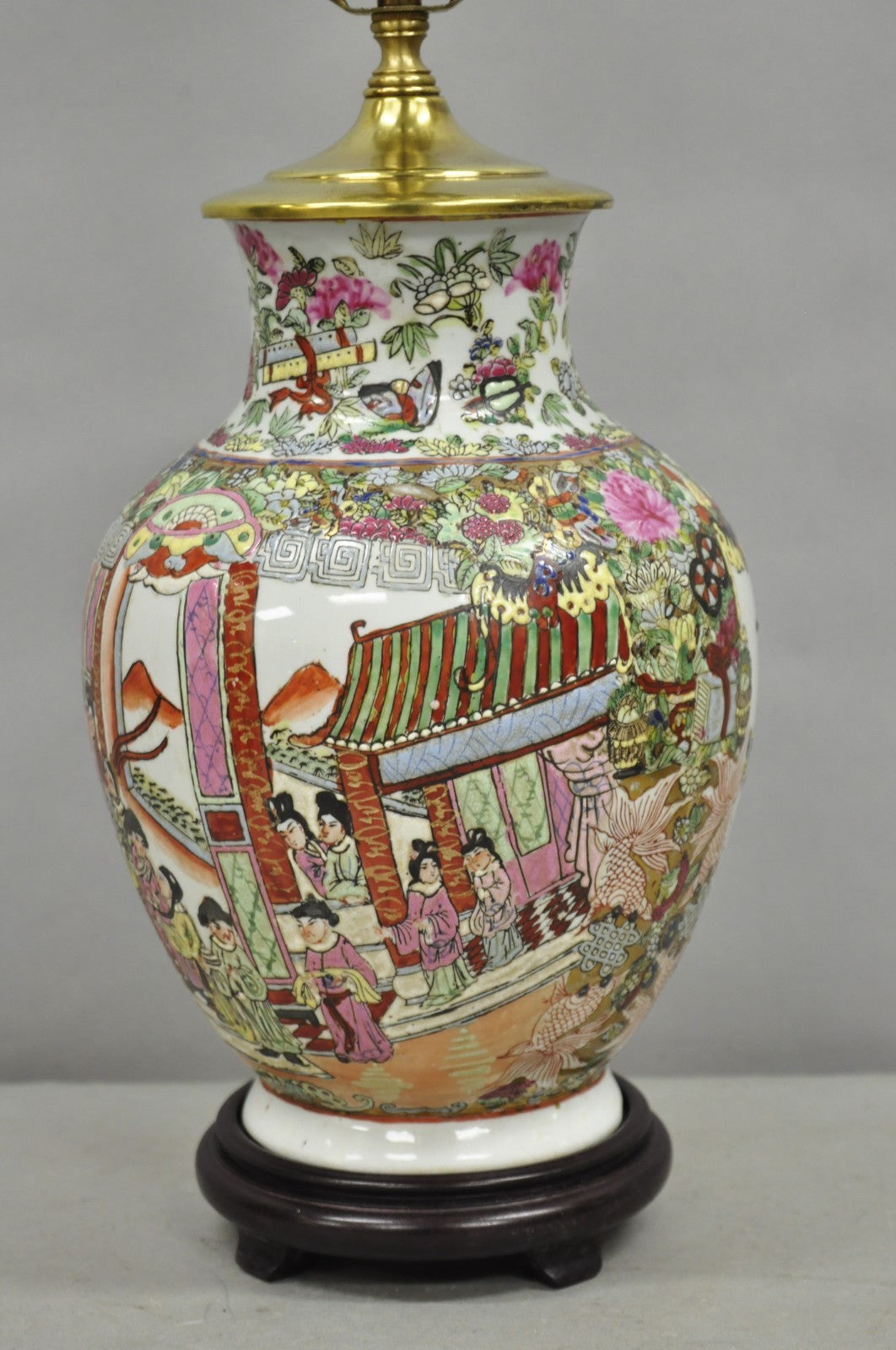 Vintage Oriental Porcelain Chinese Ginger Jar Vase Brass Chinoiserie Table Lamp