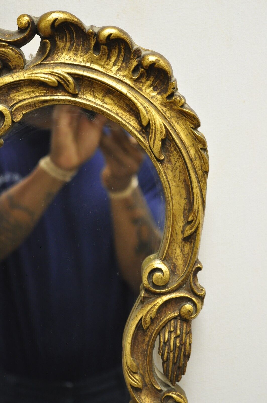 Vintage French Rococo Style Gold Gilt Leafy Scrollwork Wall Mirror