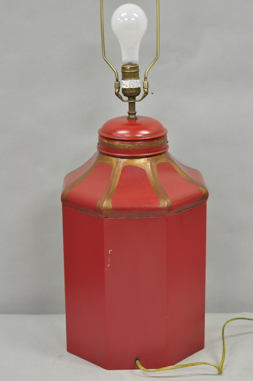Vintage Chinoiserie Red Tole Metal Tea Canister Table Lamp by Vaughan Design Ltd