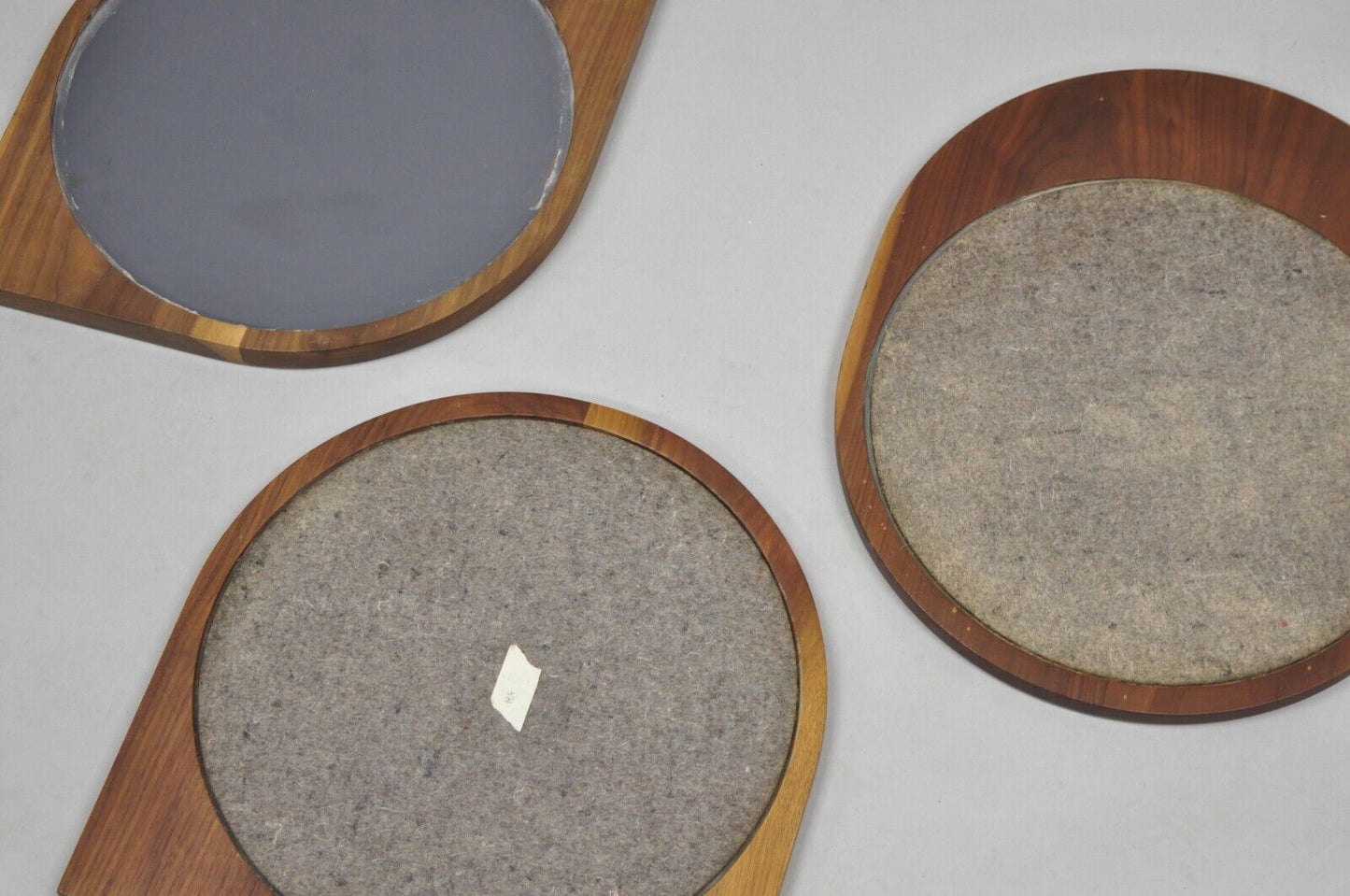 Mid Century Danish Modern Sculpted Teak Wood Mirrors - 3 pc Set