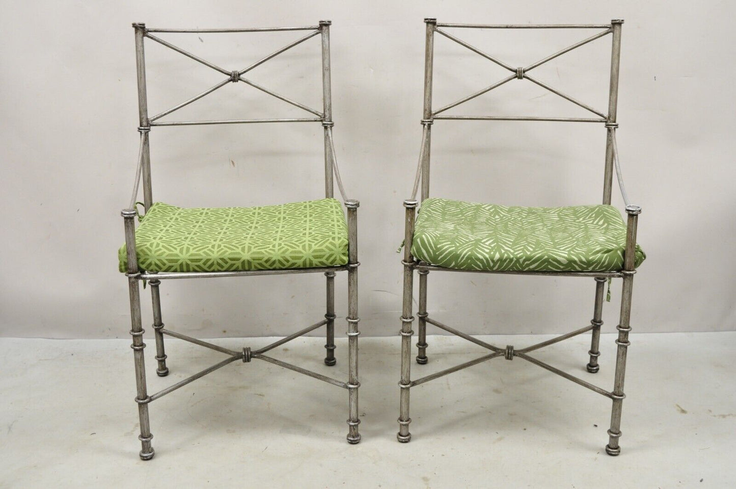 Pier 1 Medici Pewter Wrought Iron Dining Side Chairs - a Pair