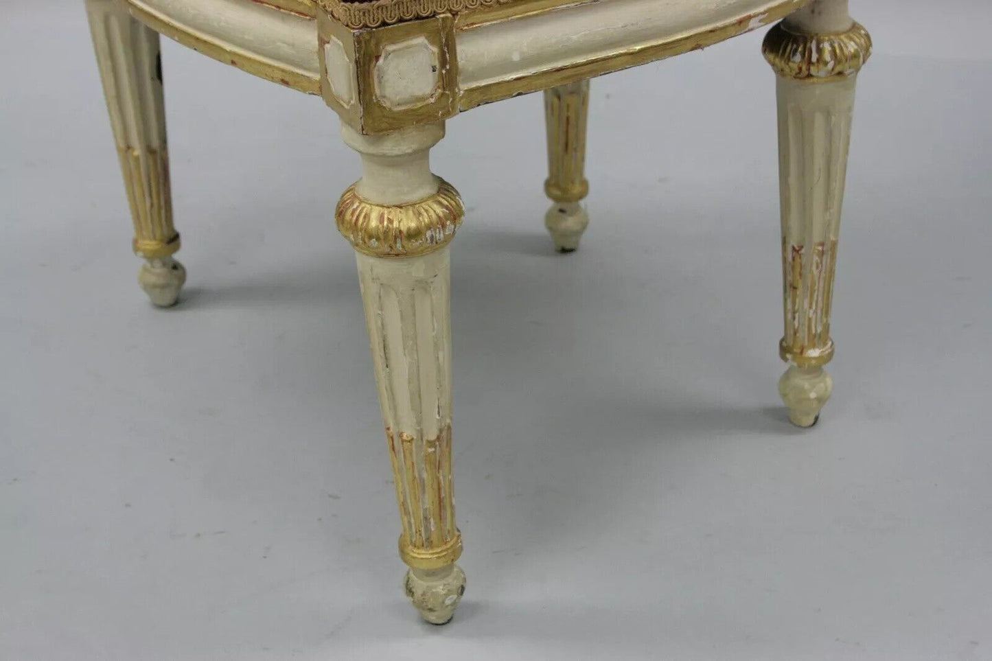 Antique French Louis XVI Style Carved Floral Needlepoint Accent Chair White Gold