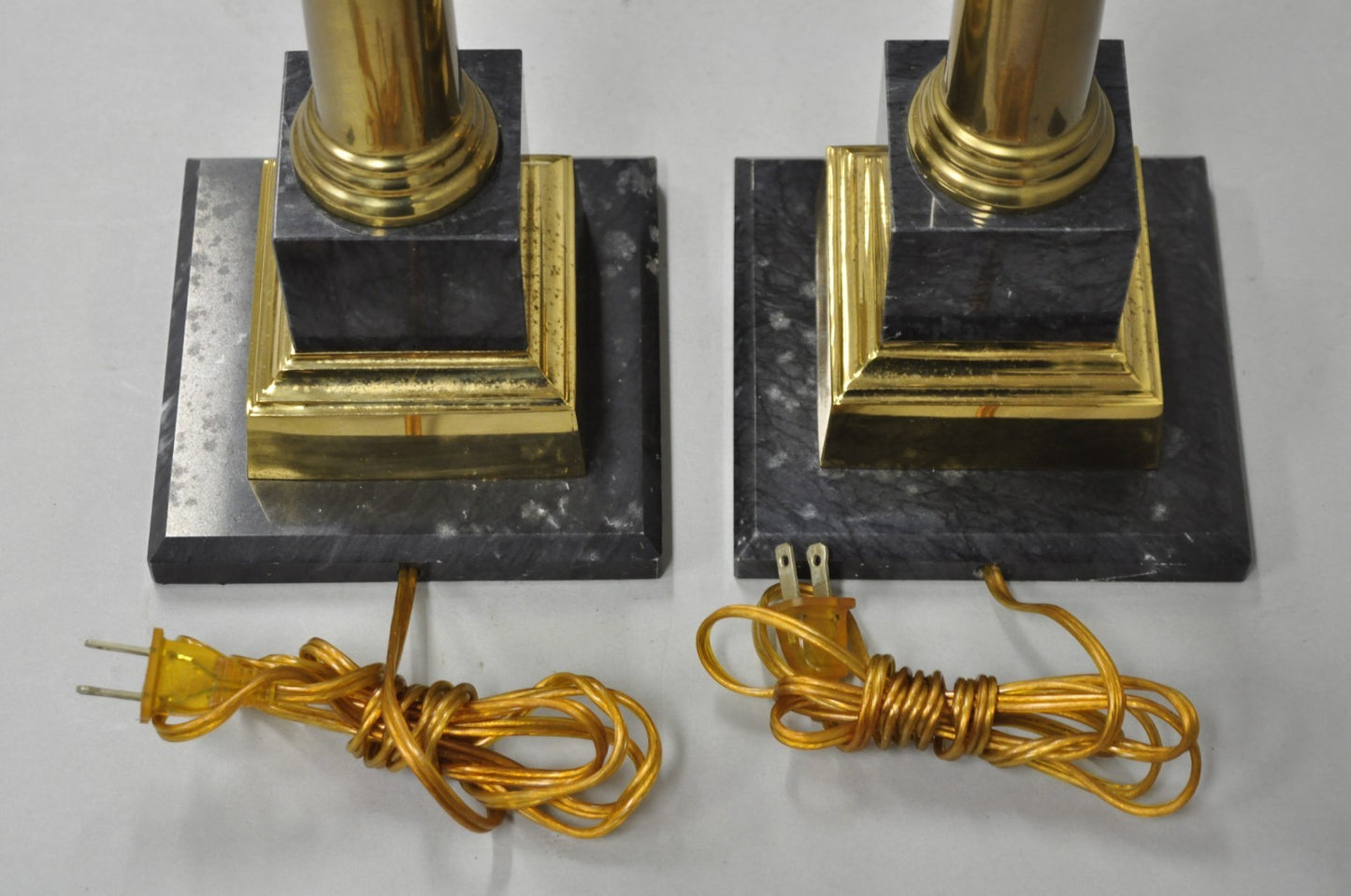 Vintage French Empire Brass & Italian Black Marble Column Table Lamps (B), Pair