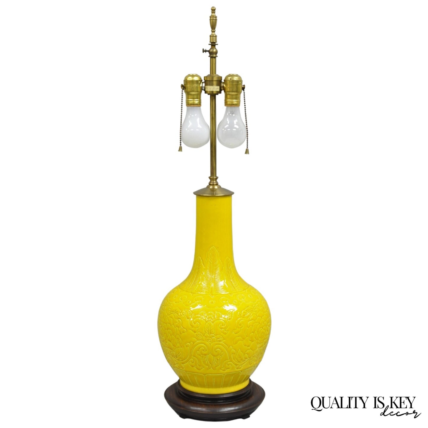 Warren Kessler Chinoiserie Chinese Yellow Porcelain Bulbous Vase Table Lamp