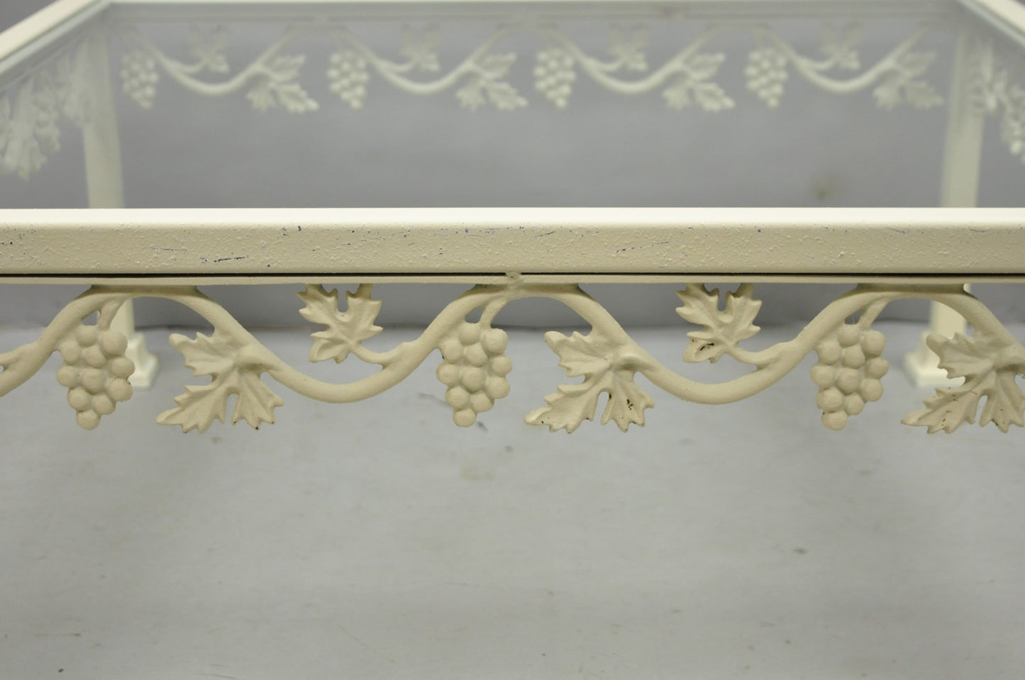 Vintage Woodard Style White Wrought Iron "Grapevine" Square Glass Coffee Table