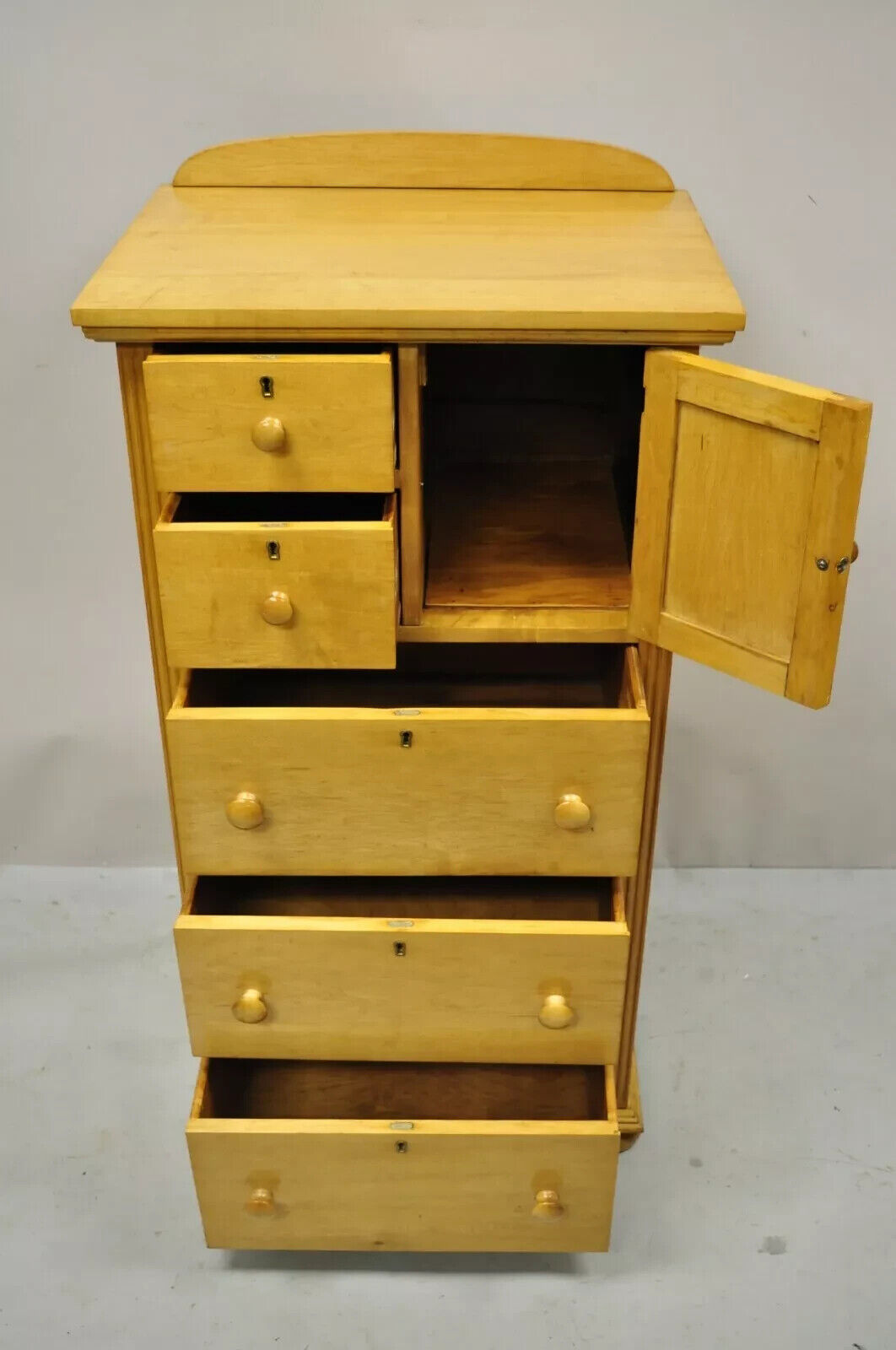 Antique Colonial Maple Wood Tall Lingerie Chest Washstand Bedroom Dresser