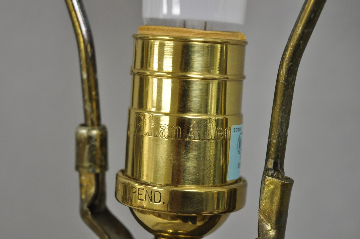 Vintage Ethan Allen Empire Style Glass Column Brass Base Table Lamp