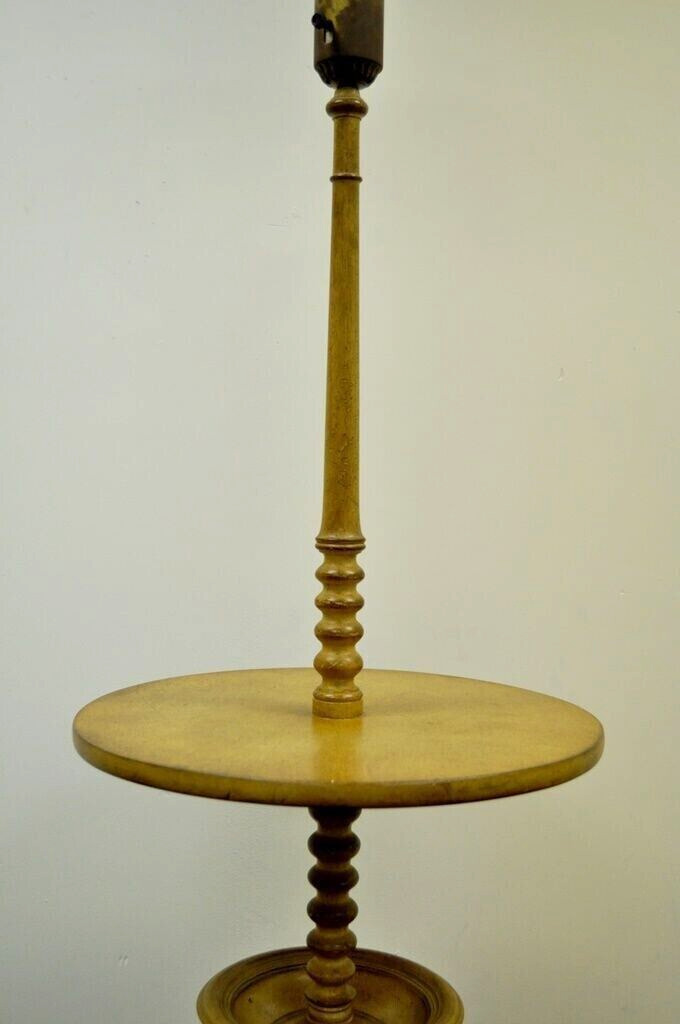 Vintage Biedermeier Style Turn Carved Wood Candlestick Side Table Floor Lamp