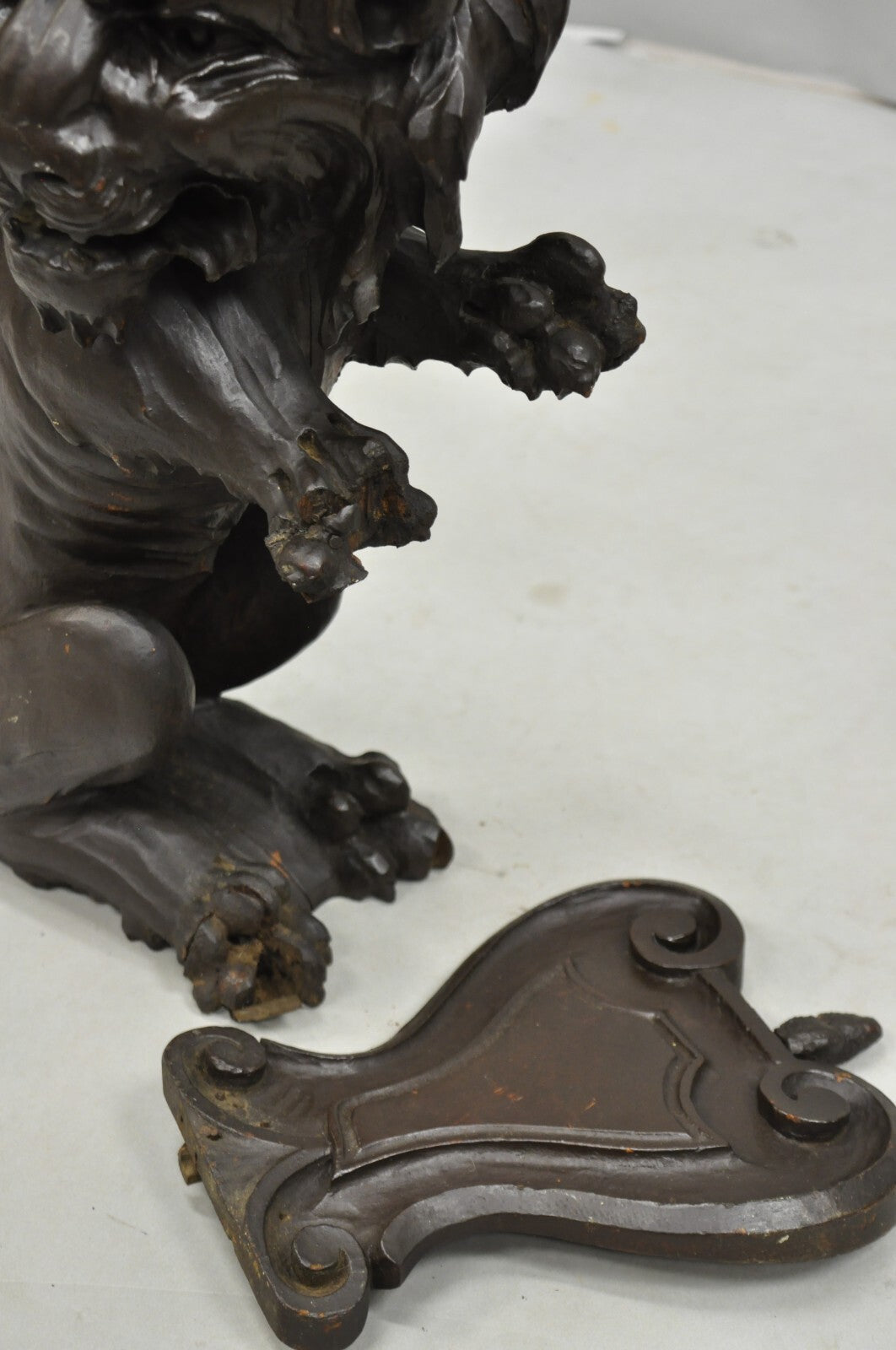 Antique Renaissance Revival Carved Oak Wood 20" Lion Architectural Elements Pair
