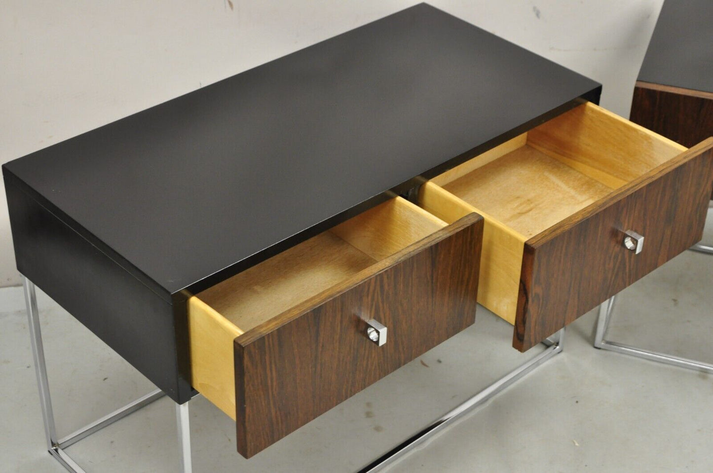 Vintage Rougier Mid Century Danish Modern Rosewood & Chrome Nightstands - a Pair
