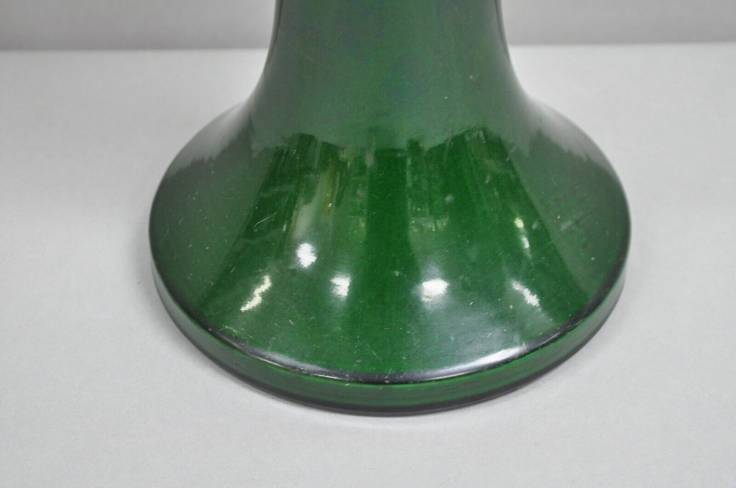 Antique Chinoiserie Japanese Ceramic Pottery Green Bulbous Vase Table Lamp